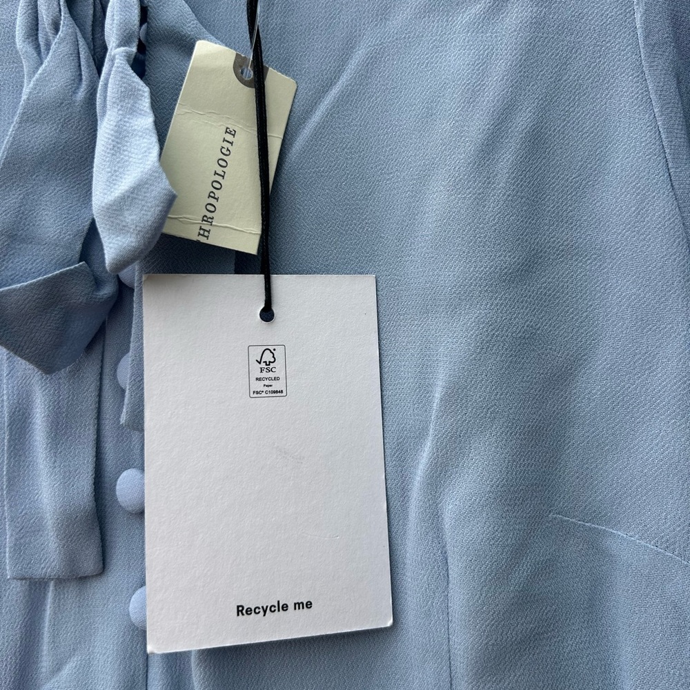 NWT Reformation x Anthropologie Delia Bow Midi Dress Light Blue Size 4 - Picture 9 of 12